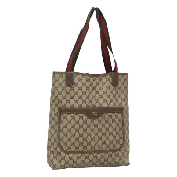 GUCCI GG Supreme Web Sherry Line Tote Bag Pvc Leather Beige 39.02.003 - Picture 1 of 16